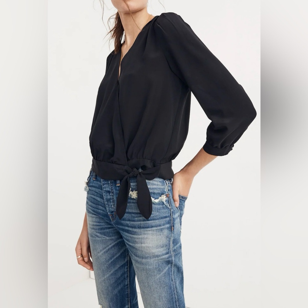 MADEWELL Silk Wrap Black Top Blouse Shirt size S